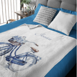 Cobertor Sherpa Bicicleta no Azul Delft personalizável