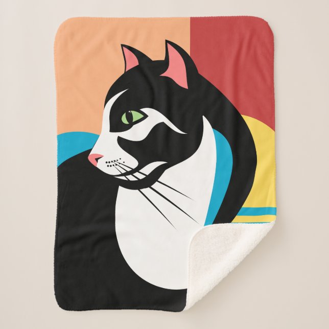Cobertor Sherpa Black and White Abstract Cat (Frente)