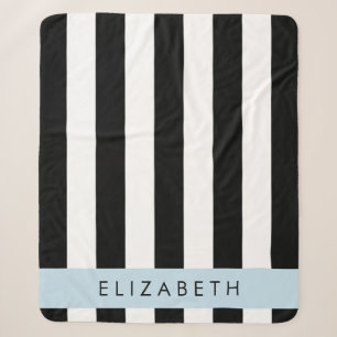 Cobertor Sherpa Black and White Stripes, Stripes, Linhas, Seu Nome
