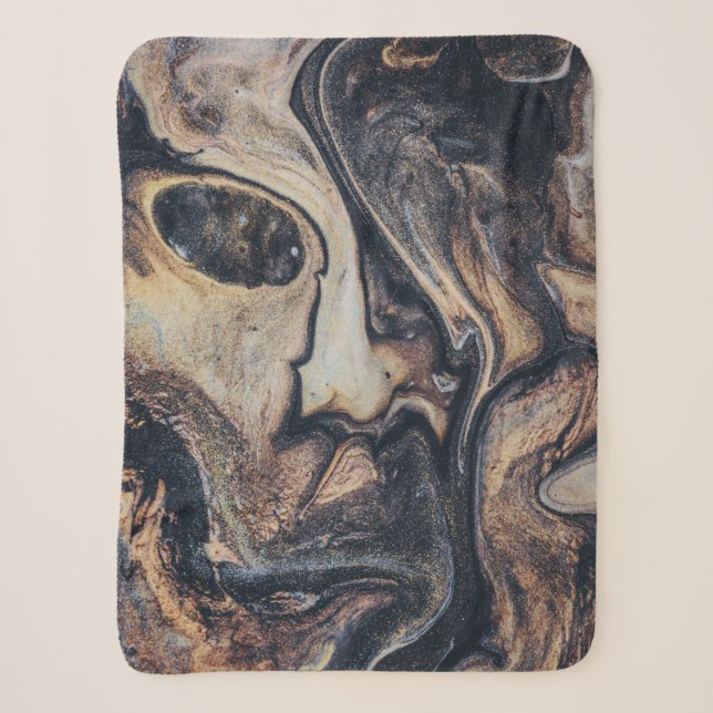 Cobertor Sherpa Black, brown, and gray abstract painting (Frente)