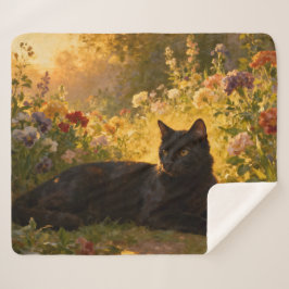 Cobertor Sherpa Black Cat in the Flowers I
