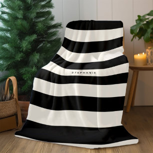 Cobertor Sherpa Black e Eggshell White Stripes Clássicas com Nome
