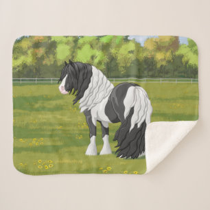 Cobertor Sherpa Black Pinto Piebald Gypsy Vanner Draft Horse Sherp
