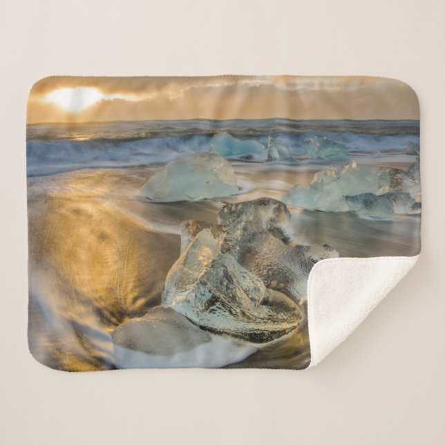 Cobertor Sherpa Black Sand Beach | Jokulsarlon Sul da Islândia (Frente (Horizontal))