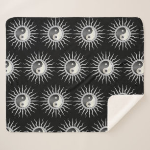 Cobertor Sherpa Black Starburst Yin Yang
