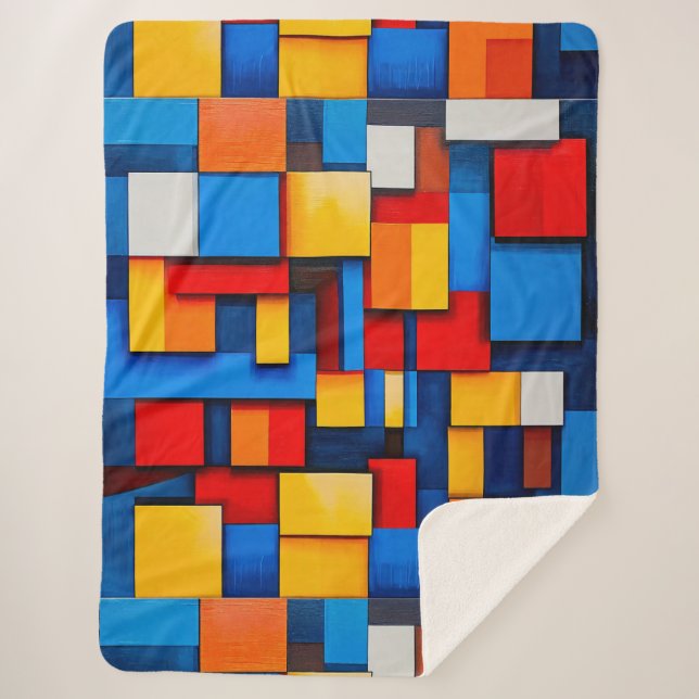 Cobertor Sherpa Blocos Abstratos Coloridos Para Decoração de Casa (Frente)