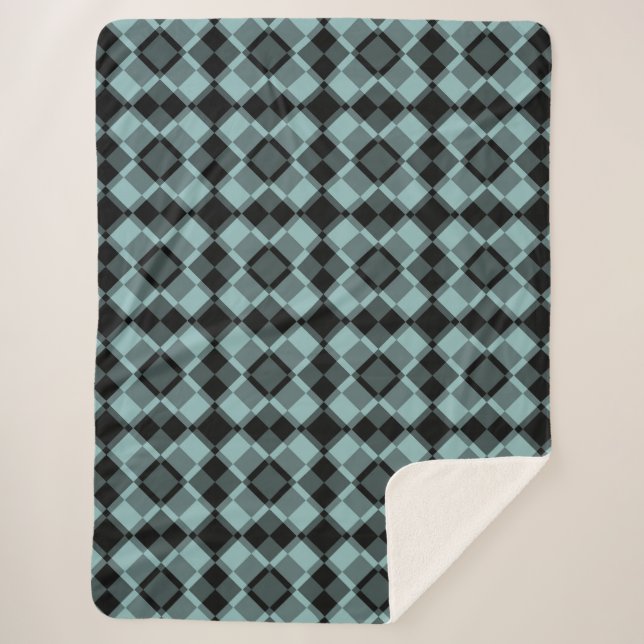 Cobertor Sherpa Blue Black Checker Argyle Pattern (Frente)