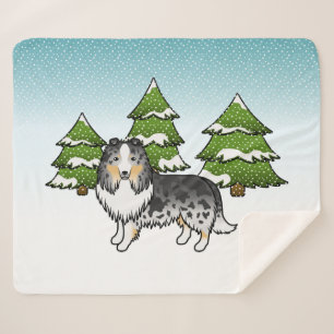 Cobertor Sherpa Blue Merle Shetland Sheepdog Numa Floresta De Inve