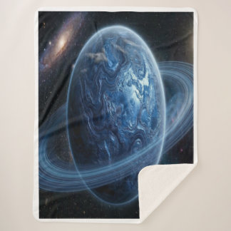 Cobertor Sherpa Blue Planet with Blue Rings