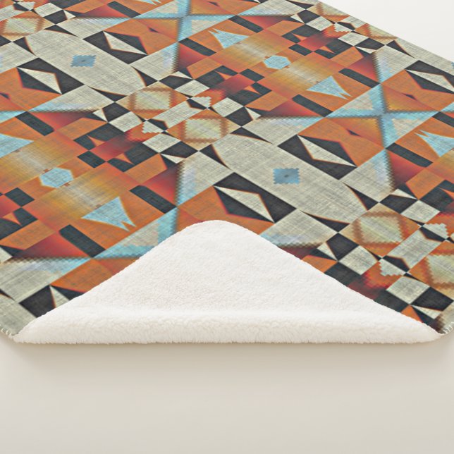 Cobertor Sherpa Blue Red Orange Taupe Brown Black Arte Tribal (3/4)