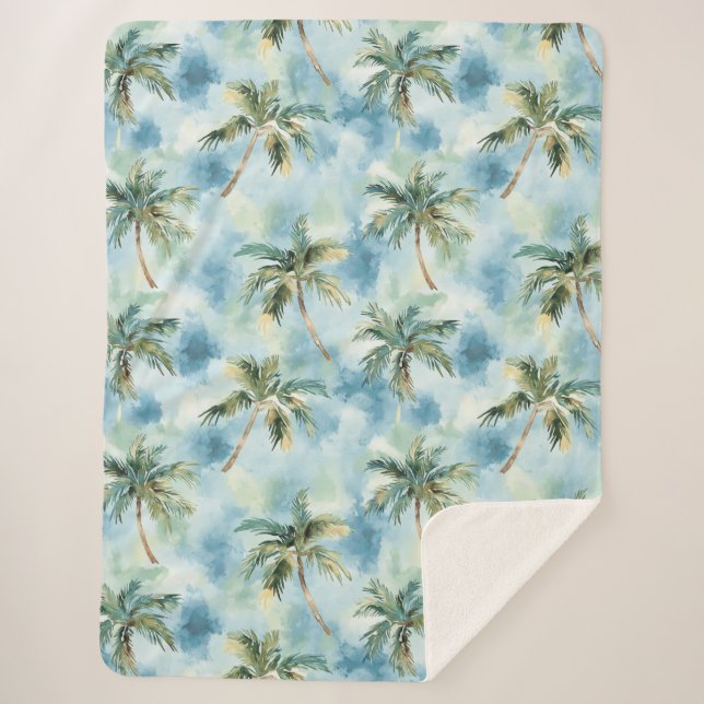 Cobertor Sherpa Blue Skies Tropical Island Palm Trees   (Frente)