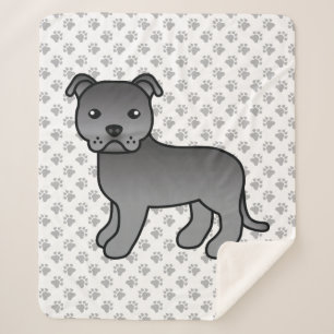 Cobertor Sherpa Blue Staffordshire Bull Terrier Cute Cartoon
