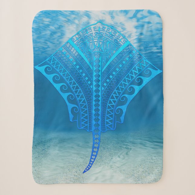 Cobertor Sherpa Blue Tribal Stingray (Frente)