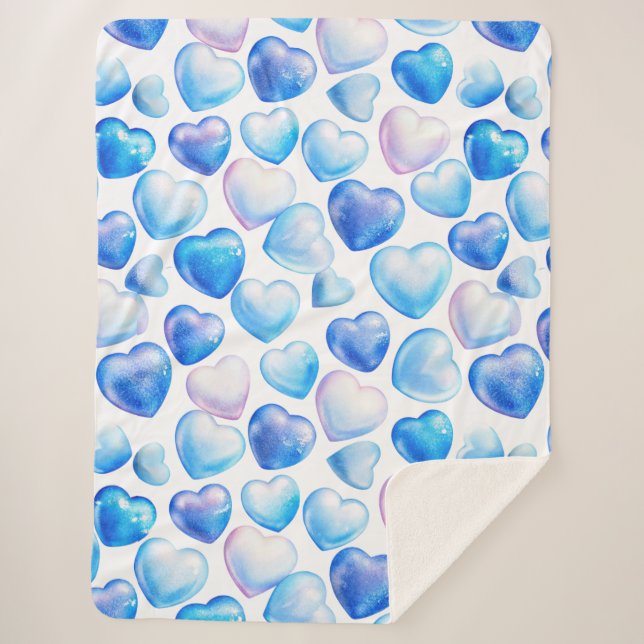 Cobertor Sherpa "Blue Watercolor Heart Sherpa Blanket" (Frente)