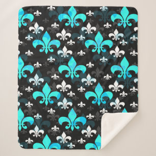 Cobertor Sherpa Blue White Fleur De Lis