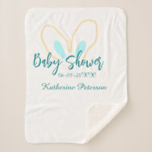 Blue yellow baby shower name date animal ear cute 