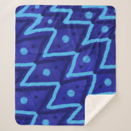 Cobertor Sherpa Blue Zig Zags Dots Funky Pattern 