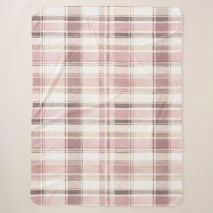 Cobertor Sherpa Blush Rosa Cream Brown Stripes Aniversário