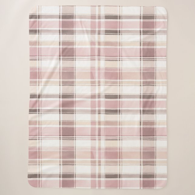 Cobertor Sherpa Blush Rosa Cream Brown Stripes Aniversário (Frente)