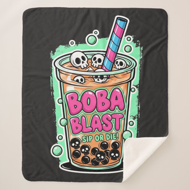 Cobertor Sherpa Boba Blast – Sip or Die! Sherpa Blanket (Frente)