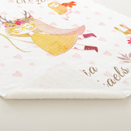 Cobertor Sherpa Boho Amor Menina Coruja Coelho Data Nome