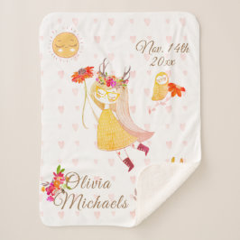 Cobertor Sherpa Boho Amor Menina Coruja Coelho Data Nome