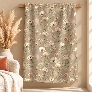 Cobertor Sherpa Boho Artístico Ferrugem Poeira Verde Marfim Floral
