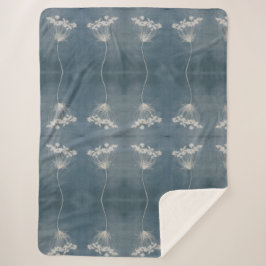 Cobertor Sherpa Boho Blue Queen Anne's Lace Flower Sherpa Blanket