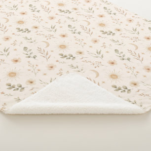 Cobertor Sherpa Boho Boêmio Floral Sóis Luas Botânico Neutro