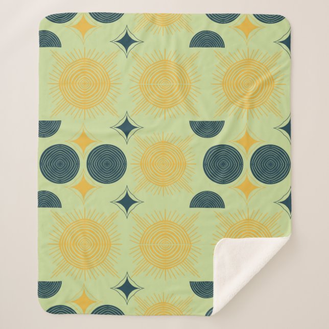 Cobertor Sherpa Boho Celestial Sun Moon Mint (Frente)