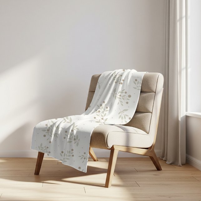 Cobertor Sherpa Boho Chic Botanical Leaves and Berries Pattern  (Criador carregado)