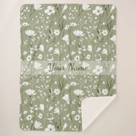Cobertor Sherpa Boho Floral Flores Silvestres Verde Salvia Persona