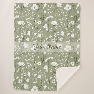 Cobertor Sherpa Boho Floral Flores Silvestres Verde Salvia Persona