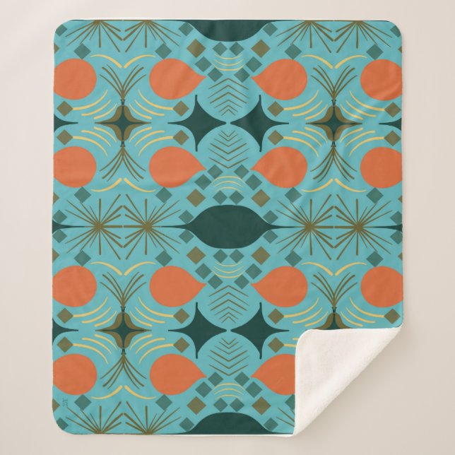 Cobertor Sherpa Boho Geométrico Diamond Turquoise (Frente)