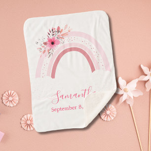 Cobertor Sherpa Boho Rainbow Rosa Floral Sherpa Baby Blanket