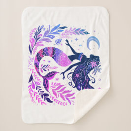 Cobertor Sherpa Boho Sereia Sob O Mar Rosa E Roxo