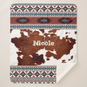 Cobertor Sherpa Boho South Western Cowhide Name
