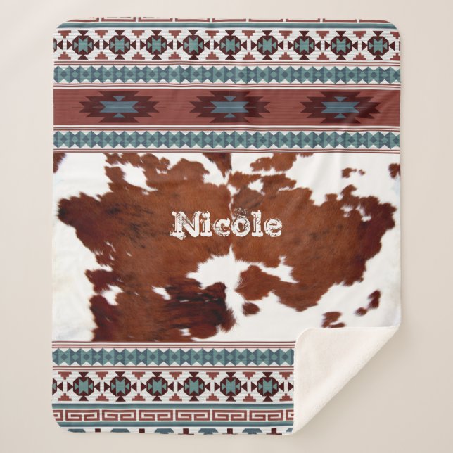 Cobertor Sherpa Boho South Western Cowhide Name (Frente)