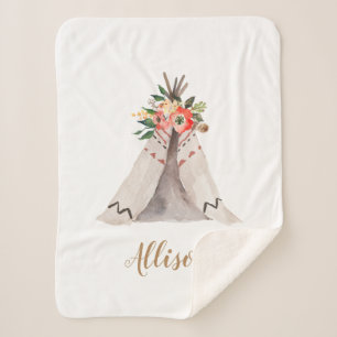 Cobertor Sherpa Boho Teepee Baby Girl Monograma Sherpa Blanket