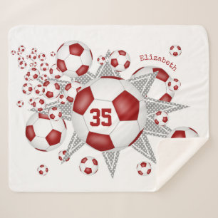 Cobertor Sherpa bola de futebol branco vermelho