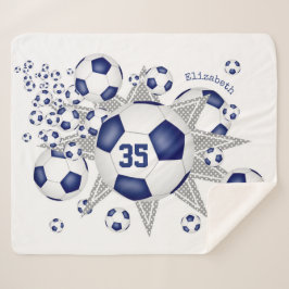 Cobertor Sherpa bola de futebol da sala branca azul