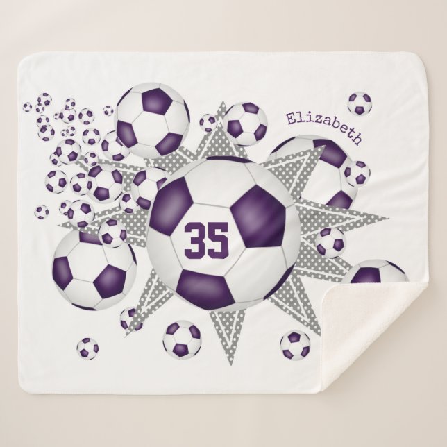 Cobertor Sherpa bola de futebol de sala branca roxa (Frente (Horizontal))