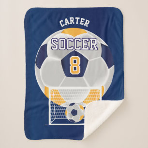 Cobertor Sherpa Bola de futebol em Dourado, branco e azul