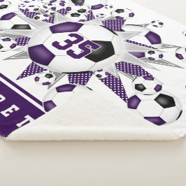 Cobertor Sherpa bola de futebol preto roxa estrelas estrelas espor