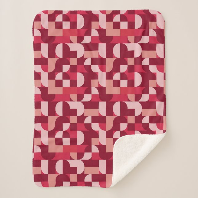 Cobertor Sherpa Bold Pink and Red Retro Geometric Pattern (Frente)