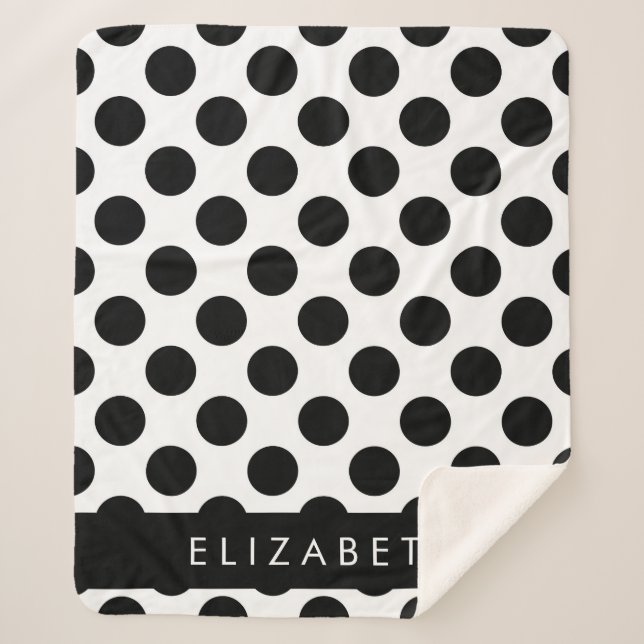 Cobertor Sherpa Bolinhas Pretas e Brancas, Pontas, Seu Nome (Frente)