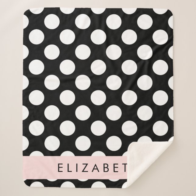 Cobertor Sherpa Bolinhas Pretas e Brancas, Pontas, Seu Nome (Frente)