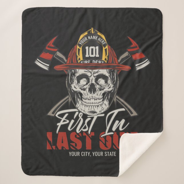 Cobertor Sherpa Bombeiro de NOME Personalizado Primeiro no Bombeir (Frente)