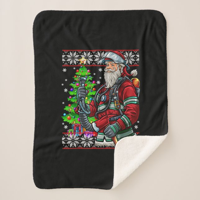 Cobertor Sherpa Bombeiro Santa Claus Fireman Figurume Feia (Frente)