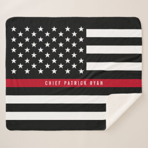 Cobertor Sherpa Bombeiro Thin Red Line American Flag Monograma Med